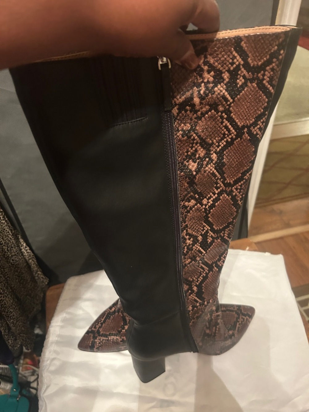 Eloquii Black and Brown Snakeskin Knee Boots